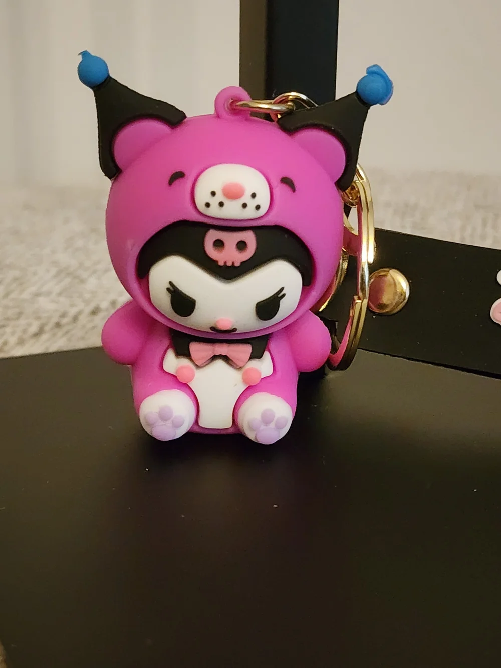 Kuromi Pink & Black Character Keychain With 4 Sanrio Cards